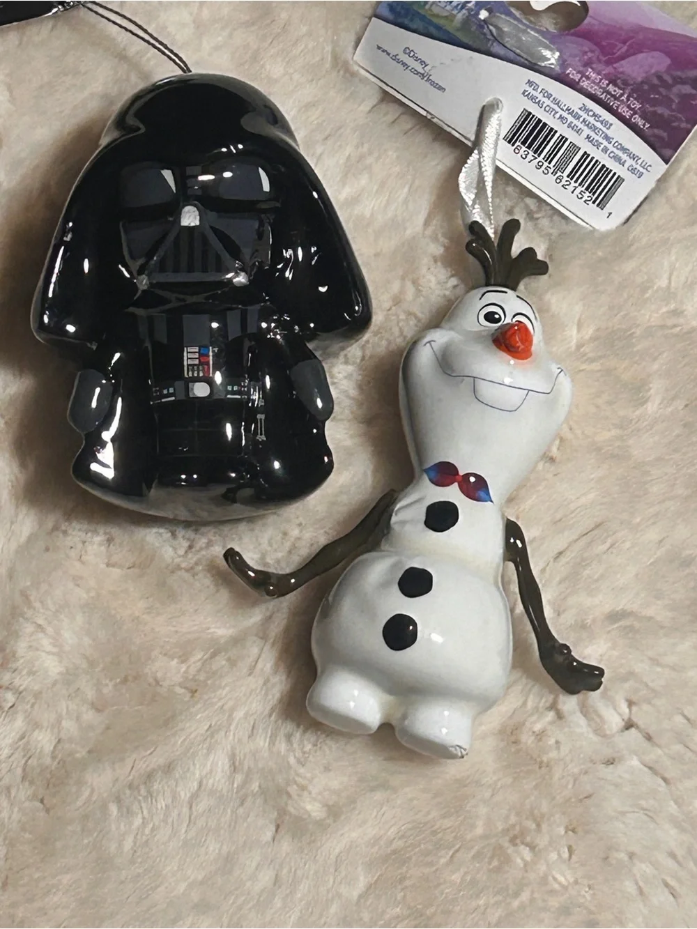 Disney Holiday Ornament pair -Olaf and Dark Vader- New